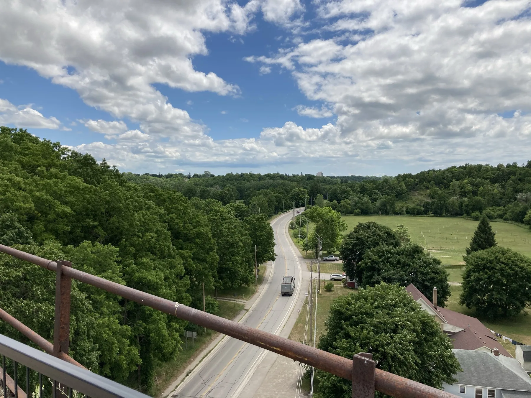 View from St. Thomas Elevated Park over trees and a road